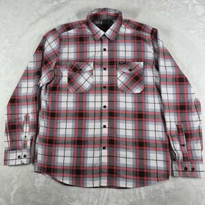 Retro Rifle Flannel Shirt Men's Large Red White Plaid Casual Comfort Flip Cuff